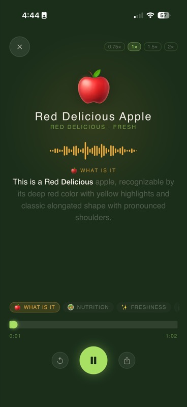 PluckAI voice narration reading freshness analysis aloud